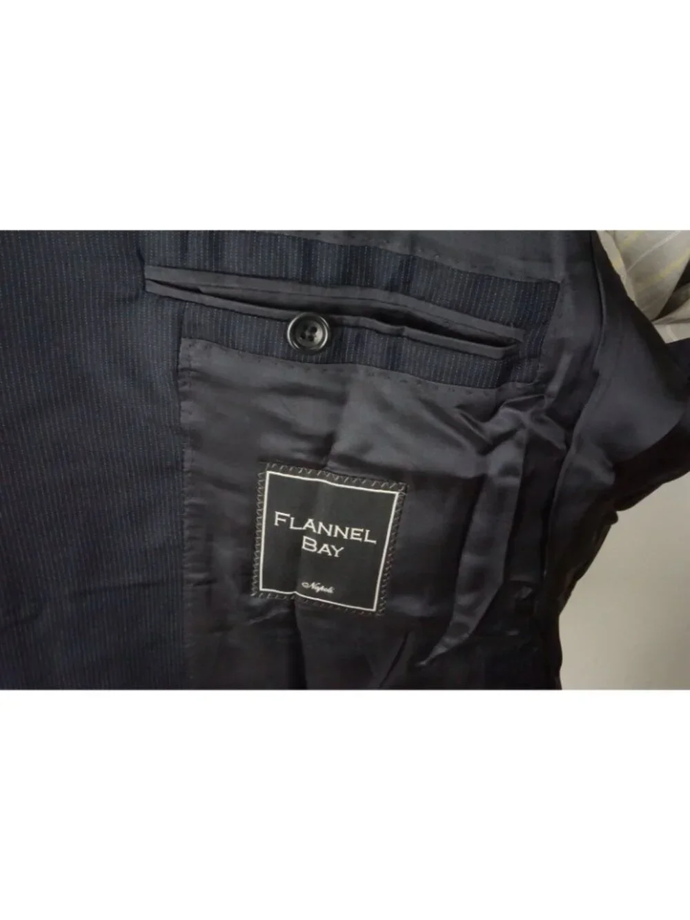 Flannel Bay Blue Pinstriped S110s Wool 2 Pc Suit Jacket Pants 44 Brand New